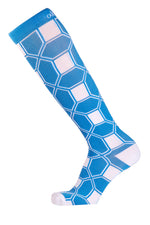 bright blue compression sock available in canada. Side view.
